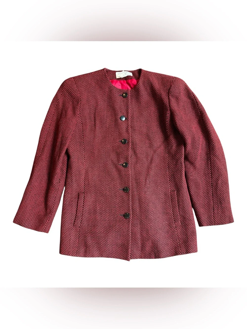 Vintage Christian Dior Textured Bordeaux Button-Front Jacket- Womens Size 10